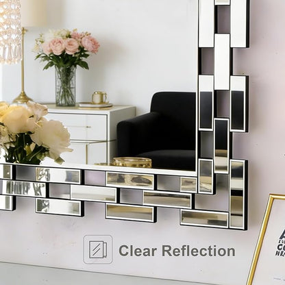 Chende 47''x32'' Frameless Glass Wall Mirror, Modern Decorative Rectangle Mirror for Living Room, Dining Room, Entryway, Bathroom, Bedroom