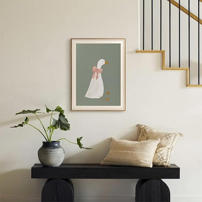 ASTRDECOR Silly Goose Wall Art, Cute Goose Print with Coquette Pink Bow, Farm Animal Canvas Poster for Bedroom, Nursery, Apartment, Aesthetic Animal Decor, Funny Goose Artwork, 12x16 Inch Print