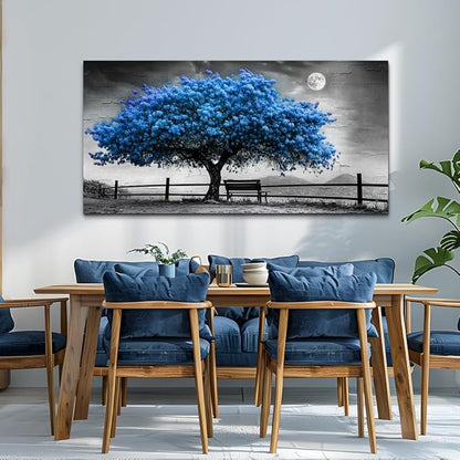FUHAIHUA Canvas Wall Art For Living Room Large Wall Decor For Office Bedroom Decorations Black And White Landscape Pictures Blue Tree Painting Artwork Room Wall Mural Aesthetic Home Decor 30x60 In