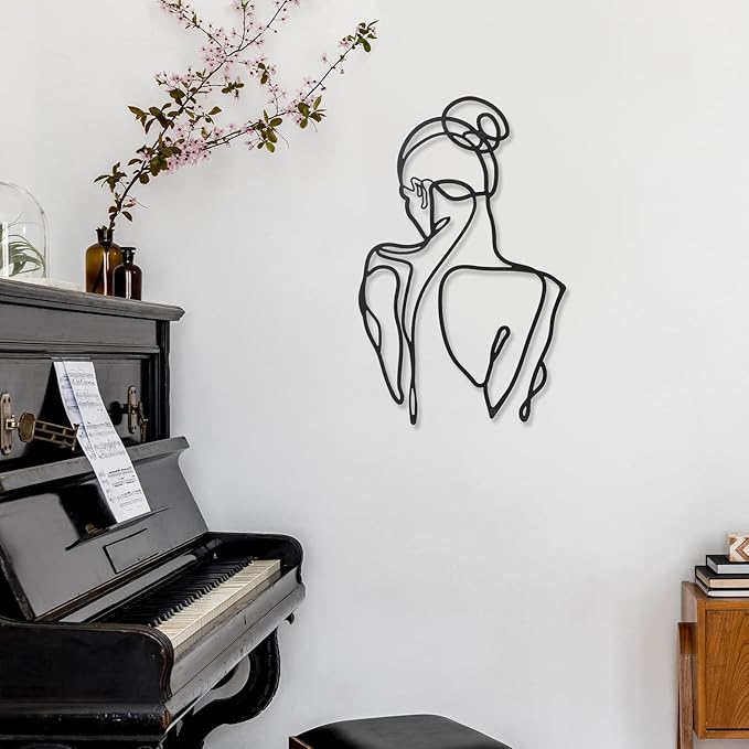 Photect 3 Pcs Metal Wall Art Decor Minimalist Abstract Woman Wall Art Metal Modern Line Drawing Decor Female Single Line Home Hanging for Bedroom Bathroom Living Room Housewarming(Modern,Black)