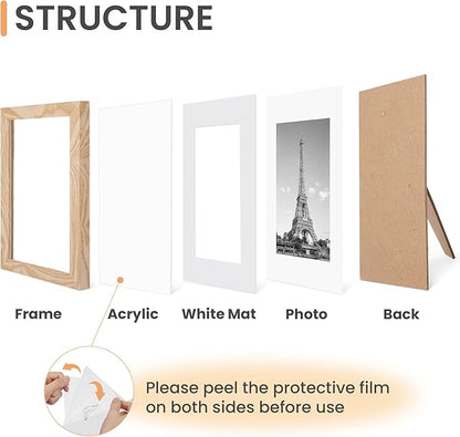 upsimples 5x7 Picture Frame Set of 10, Display Pictures 4x6 with Mat or 5x7 Without, Multi Photo Frames Collage for Wall or Tabletop Display, Natural