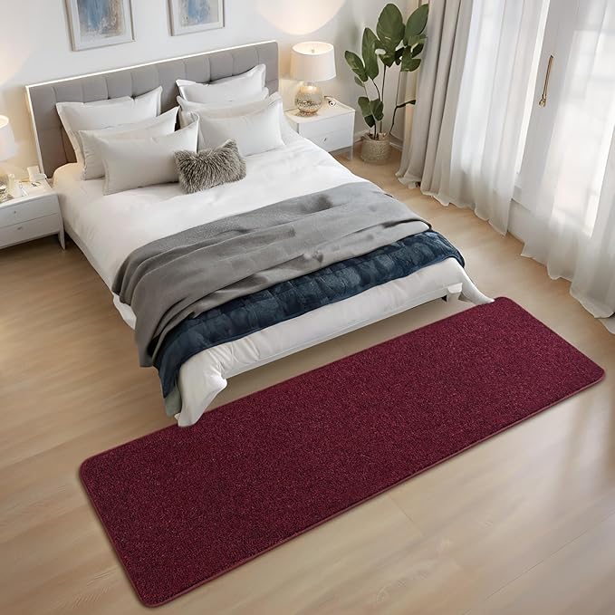 2x6 Burgundy Bedside Runner Rug, Red Area Rugs for Bedroom, Non Slip Soft Modern Memory Foam Carpet, Low Pile Washable Carpets for Entrance Kitchen Laundry Living Room Decor