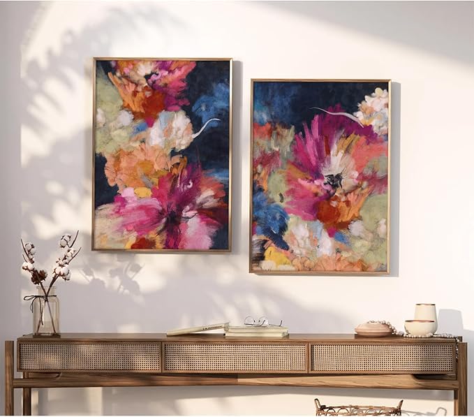 Colorful Abstract Wall Art Decor Modern Flower Canvas Wall Art Abstract Flower Pictures Painting Modern Colorful Artwork Posters Abstract Prints for Living Room Bedroom 16x24 Inch Unframed Set of 2