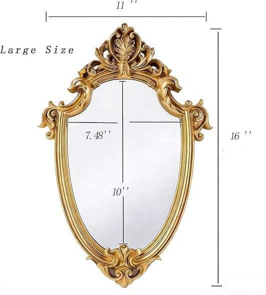 Vintage 16 x 11 Inch Large Decorative Wall Mirror Gold Shield Shape, Wall-Mounted Decorative Mirror, Retro Hanging Mirror for Entryway, Corridor, Bedroom, Living Room Vanity