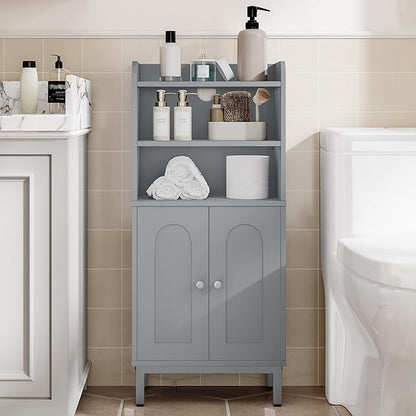 Hzuaneri Bathroom Storage Cabinet, Small Floor Cabinet with 2 Door and Shelves, Toilet Paper Cabinets, Bathroom Organizer with Adjustable Shelf, for Small Spaces Gray 7.1" D x 14.6" W x 32.7" H