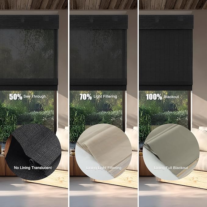 Motorized Bamboo Roman Shades, Motorized Blinds with Remote Compatible with Homekit, Alexa GoogleHome, Smart Wood Woven Shades for Indoor Windows, Customize, Carbon Shade