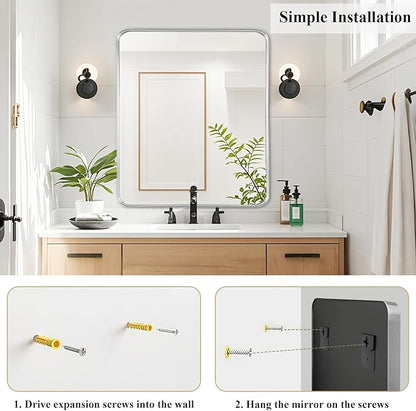 Fabuday Silver Bathroom Mirror - 30x36 Inch Over Sink Wall Mirrors for Bathroom, Rectangle Vanity Mirror for Bedroom, Living Room, Entryway, Horizontal or Vertical Hanging