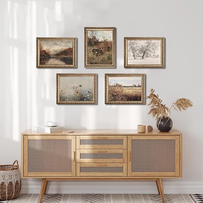 Uniro Vintage Wall Art Prints for Home Decor, Farmhouse Spring Wildflower Landscape Wall Decor, Rustic Country Bird and Butterfly in Flower Field Canvas Prints, Vintage Botanical Oil Painting Vintage Art Pictures for Bedroom Bathroom Decor( 8" x 10"-UN...