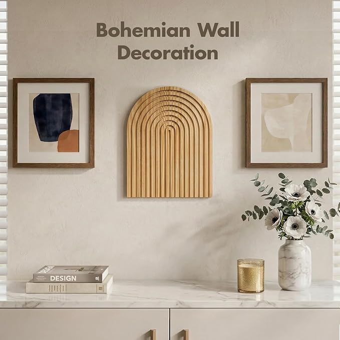MASHDE Boho Wall Decor, 10 x 12 In Wooden Farmhouse Decor Nature Wall Art for Living Room Bathroom Bedroom Dining Room Office