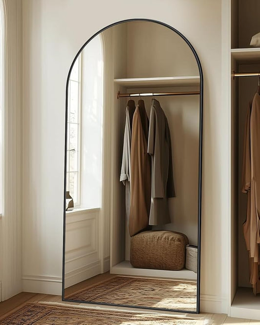 Full Length Mirror, 58"x21" Arched Full Body Mirror, Large Stand Up Aluminum Frame Floor Freestanding Hanging Leaning Mounted for Bedroom Living Room Entryway Black