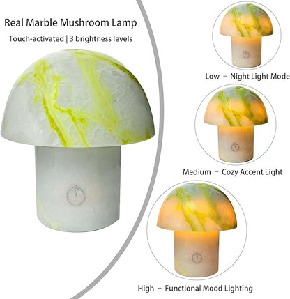 Arctic Green Gemstone Mushroom Lamp - Natural Luxury Stone Night Light with LED, Touch Control 3 Brightness, USB Rechargeable Bedside Decor Gift