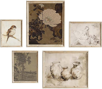 Vintage Rustic Wall Decor: Aesthetic Farmhouse Botanical Painting, Eclectic French Country Wall Collage Kit for Living Room, Dorm Gallery Home Decor, Unframed