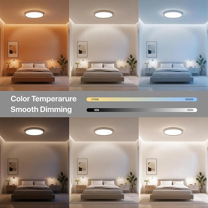 Smart LED Ceiling Light Flush Mount,16 Inch RGB, Dimmable 3000K-6500K, Night Light 2000K, Compatible with Alexa, Google, Tuya