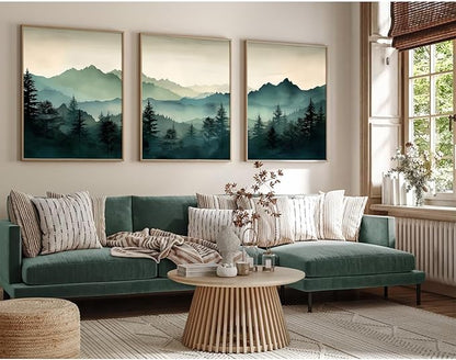 Mountain Wall Art Decor Set of 3 Sage Green Forest Canvas Wall Art Prints Nature Landscape Wall Decor Watercolor Pine Tree Pictures Abstract Modern Painting for Living Room Bedroom 24x36 Inch Unframed