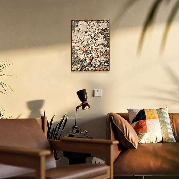 Djmwtb Framed Wall Art Vintage Wall Decor Floral Canvas Art Botanical Pictures Bird Paintings Animal Prints Nature Artwork for Bedroom Living Room