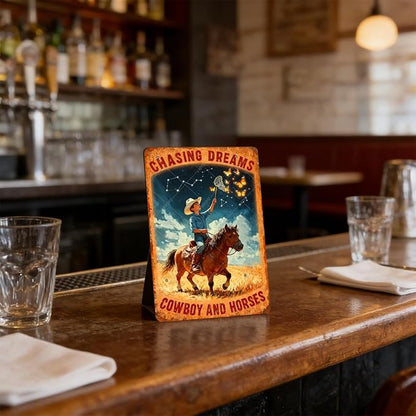 Cowboy and Horses Sign Cowboy Vintage Tin Sign Chasing Dreams Metal Poster Home Farmhouse Wall Decor 12x8 Inch