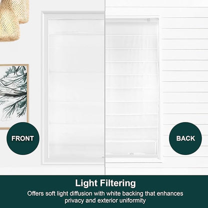 CHICOLOGY Cordless Roman Shade, Light Filtering Privacy Liner, Textured Belgian Snow Fabric, True-to-Size 31" W x 64" H, Inside/Outside/Ceiling Mount Window Treatment for Living Room Bedroom