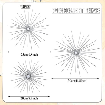 Shimeyao 4 Pcs Metal Starburst Wall Decor Silver Metal Wall Art 3D Spike Bling Finish Star Burst Hangings Accents Sculptures Set Modern Mid Century Decorations for Living Room Bedroom Entryway