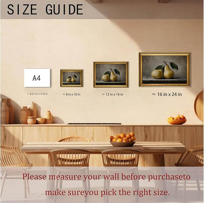 WZGZXU Vintage Gold Framed Wall Art Fruit Wall Decor Pear Canvas Art Still Life Pictures Antique Paintings Cottage Prints For Living Room Kitchen 12x16in