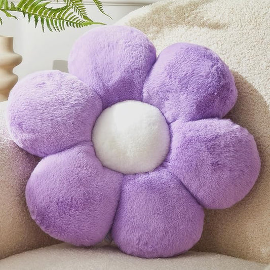 Purple Flower Pillow，Flower Shaped Throw Pillow 15.7In Daisy Floor Pillow Cushion Cute Seating Cushion Home Decorative Pillows for Sofa Couch Bed