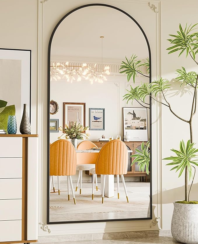 71"x32" Floor Mirror Full Length, Arched Full Length Mirror with Stand, Large Full Body Mirrors for Bedroom Living Room or Cloakroom Black