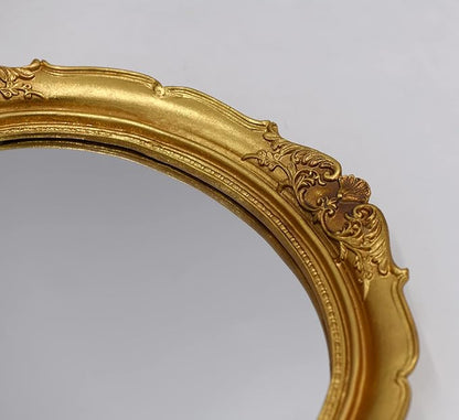 Funerom 12.8 x 14.3 inch Vintage Decorative Wall Mirror, Hanging Mirrors for Bedroom Living-Room Dresser Decor, Oval Gold