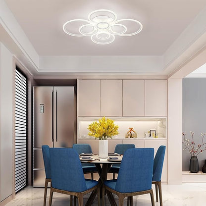 Modern LED Flush Mount Ceiling Light, 8 Rings White Close to Ceiling Light Fixtures, Living Room Lighting Ceiling Lamp for Dining Room, Bedroom, Kitchen, 4000K Not Dimmable