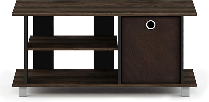 Furinno SIMPLISTIC TV Stand, 3-Tier Entertainment Center, Open Shelf TV Console for TV up to 33 Inch with Bin Drawers, for Living Room, Bedroom, Columbia Walnut