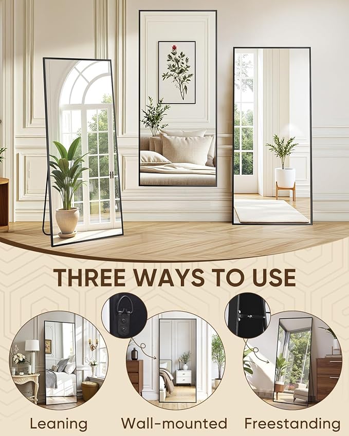 Antok Full Length Mirror, 71"x26" Floor Mirror, Floor Standing Freestanding Full Body Mirror with Stand for Bedroom, Hanging Mounted for Living Room Cloakroom, Black