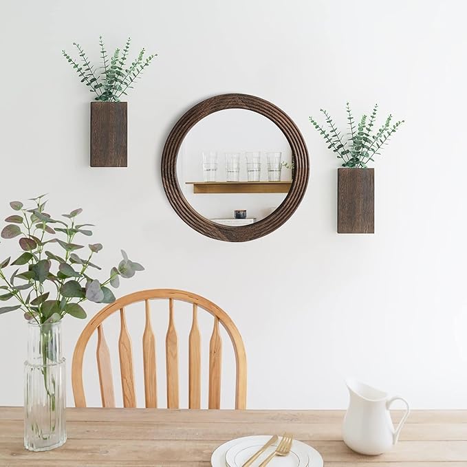 LOSOUR Round Mirror, Farmhouse Decor Solid Wood Frame Wall Circle Mirror, Decorative Mirrors for Bathroom Over Sink, Living Room, Entryway,Bedroom, Entryway, Hallway,Foyer (1, Coffee, 24" L x 24" W)