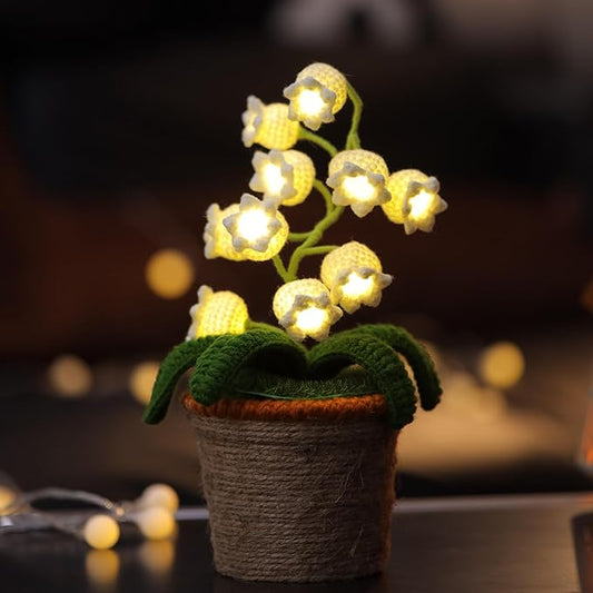 Lily of The Valley Lamp, White Crochet Artificial Flowers with Night Lights, Cordless Table Lamp -Birthday Gifts for Women,Cozy Home Decor Mothers Day Gifts