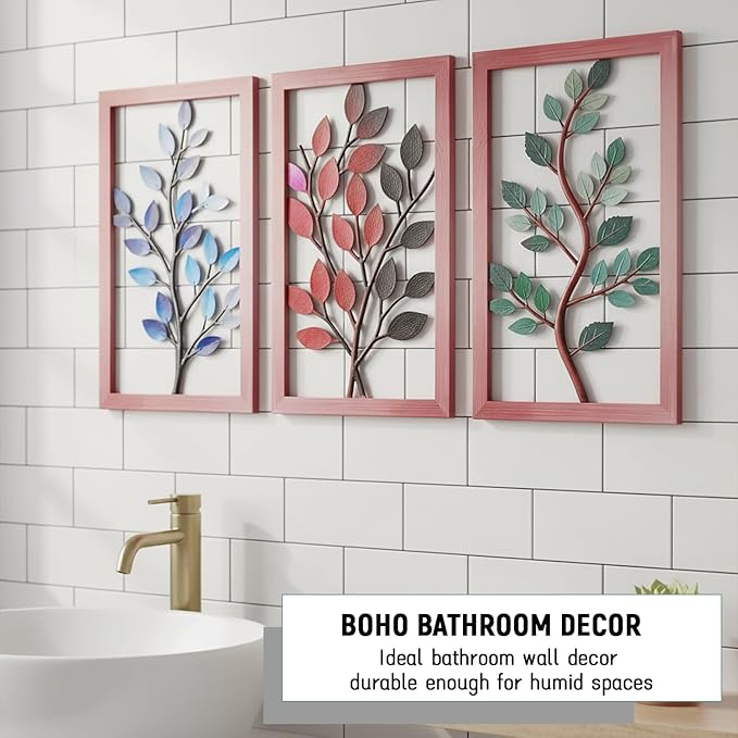 Newinhome Metal Tree Leaf Wall Decor 3 Pack, 3D Metal Leaf Boho Wall Art, Boho Wall Decor, Olive Branch Wall Art, Rustic Decor for Living Room, Bedroom, Kitchen and Bathroom, Housewarming Gifts