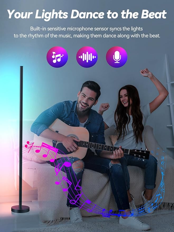BrilliLux RGBICW LED Corner Floor Lamp with App & Remote Control - 16 Million Colors, 68+ Scene Modes, Music Sync, Smart Lighting for Living Room, Bedroom, and Gaming Room