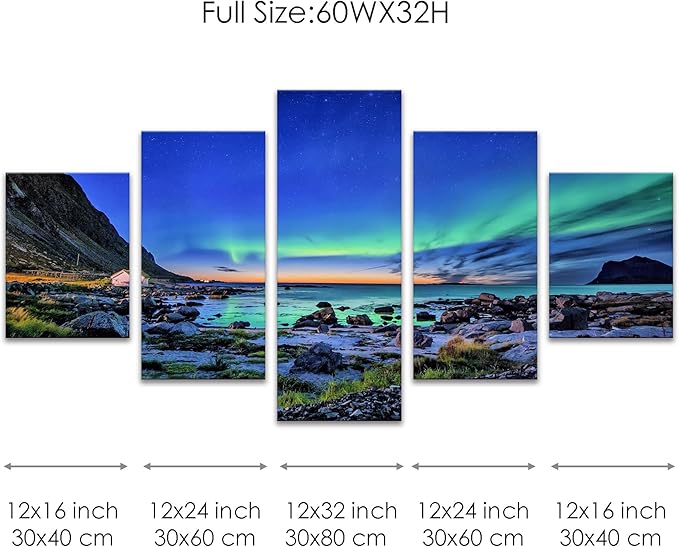 SKASNFAI Northern Lights Wall Art for Living Room Framed Landscape Picture Wall Decor Canvas Aurora Borealis Print Posters Scenery Framed Artwork for Bedroom 60x32