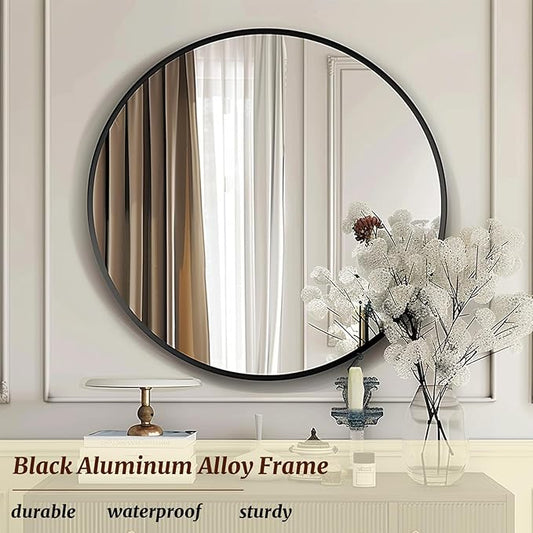 Mirror 18 inch, Round Wall Mirrors, Black Circle Mirror, Round Mirrors for Wall, Living Room, Bathroom, Hallway.