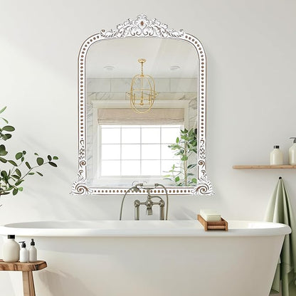 HOITUZYUS Ornate Baroque Statement Mirror: 42x34 Inch Wooden Arched Wall Mirror, French Vintage Decorative Mirrors for Entryway, Fireplace Mantel, Living Room, Bathroom