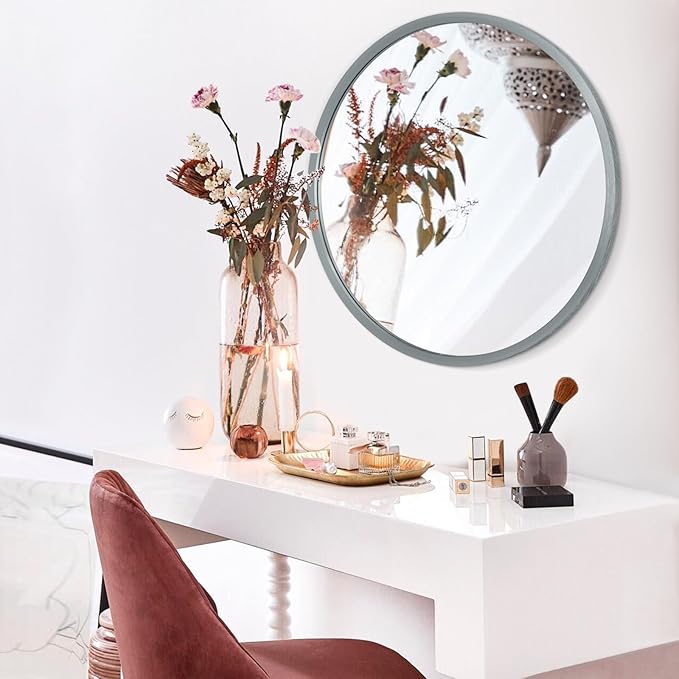 Bathroom Mirror for Wall Mirrors for Wall Metal Framed Round Hanging Mirror Matte Deep Grey Small Mirror Modern Ative for Restroom Farmhouse Hanging Deep Grey