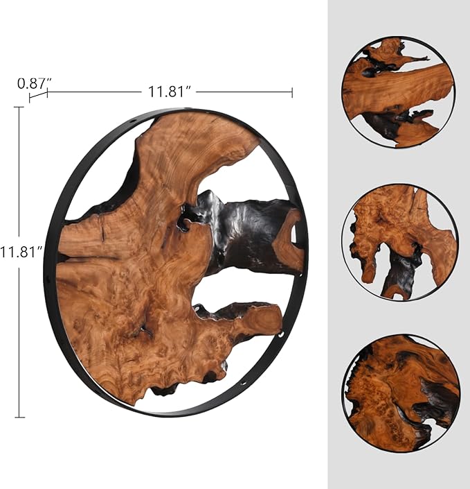 WELLAND 3 Pieces Round Cedar Wood Wall Art Decoration Ornaments, 11.81" L x 0.87" W x 11.81" H, Hanging Decoration for Home Office, Living Room, Bedroom, Bathroom, Dining Room, Entryway
