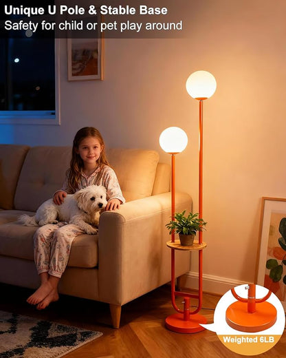 Lightdot 63IN Orange Floor Lamp 2 Globe Mid Century Standing Lamps with Bulbs Included Unique Vintage Dimmable Tall Floor Lamp with 5Lbs Heavy Base for Living Room/Wedding/Sofa Beside/Corner Decor