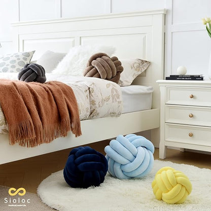 Sioloc Soft Knot Ball Pillows,Round Throw Pillow Cushion Home Decoration Plush Pillow,Throw Knotted Pillow Handmade Round Plush Pillow（7.8inches,Yellow）
