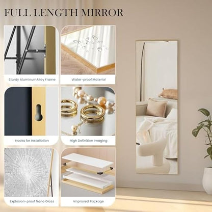 NEWBULIG Full Length Mirror, Full Body Floor Mirror with Aluminum Alloy Thin Frame, Wall or Standing Mirror for Bedroom, Living Room, Dressing Room