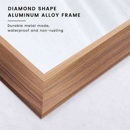 Amorho Bathroom Mirror, 48X32 Inch Wall Mirror, Walnut Wood Grain Metal Framed, Anti-Rust, Hang Horizontally/Vertically, Suitable for Vanity, Bedroom, Farmhouse, Bathroom
