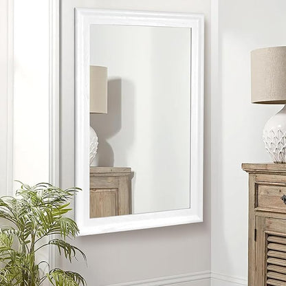 White Wood Mirror for Bathroom,Rectangle Rustic 24 x 36 inch Vanity Mirror for Wall,Wooden Wall-Mounted Hanging Mirror for Entryway,Bedroom or Living Room