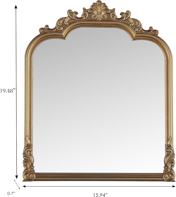 19.8"x15.7"Antique Gold Arched, Antique Baroque Wall Mirror Decoration, Hanging Wall Mirror Fireplace,Entrance,Living Room,Bedroom,Kitchen,Farmhouse,Bathroom Home Decor(Gold)
