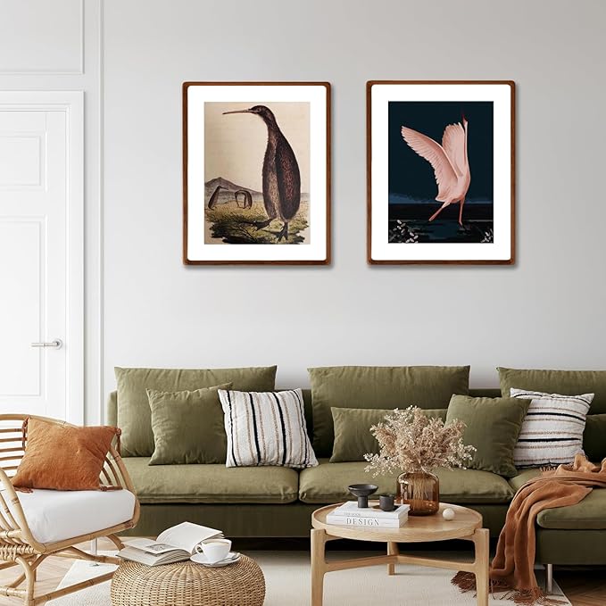 FLECHAZO Solid Walnut 18x24 Frame, Natural Wood 18 x 24 Poster Frame with Mat for 16x20 Photos, Gallery Wall Picture Frame for Wall Mounting Display
