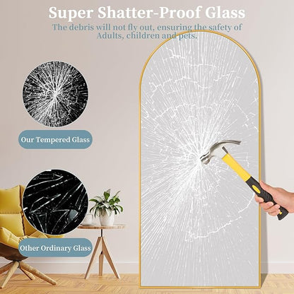 Full Length Mirror with Stand, 71"x32" Arched Full Body Mirror, Large Stand Up Mirrors, Aluminum Frame Floor Standing Mirrors, Freestanding Hanging Leaning Mounted for Bedroom Living Room, Gold