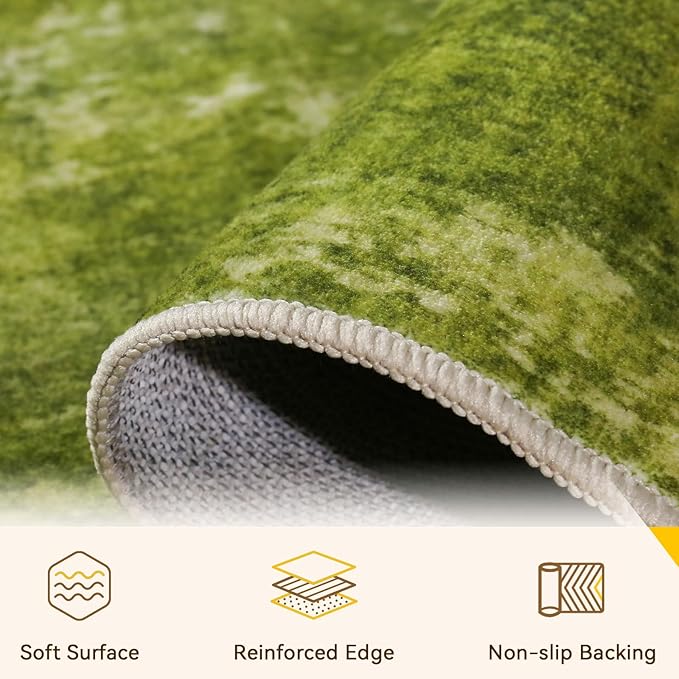 RELEANY Washable Area Rugs 8'x10' Non-Slip Modern Abstract Soft for Living Room Entryway Bedroom Nursery, Print Pattern, Grass Green