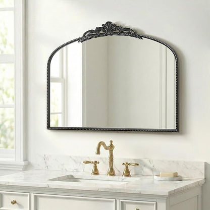 Micasso Large Vintage Black Mirror: 40"x29" French Baroque Antique Arched Mirror - Traditional Ornate Decorative for Wall/Fireplace/Mantel/Entryway/Bathroom/Hallway - Home Decor for Living Room