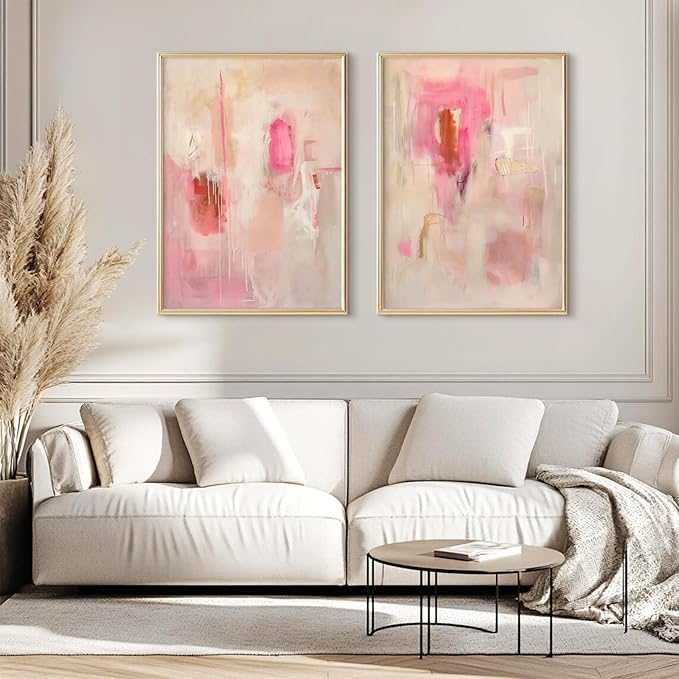 Tocliky Abstract Wall Art Neutral Modern Canvas Painting Decor Pink Beige Minimalist Wall Art Contemporary Abstract Poster Artwork for Living Room Bedroom 12x16 Inch Unframed Set of 2