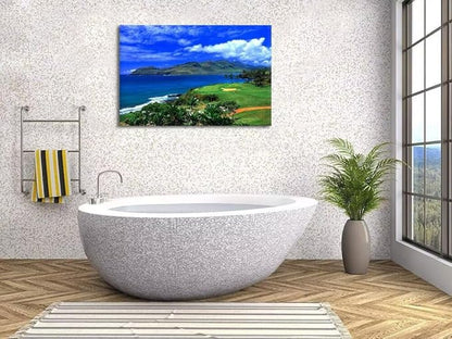 chenchenArt Lagoons Golf Course Wall Art for Living Room Bedroom Bathroom Home Decoration Hawaii Ocean Golf Course Picture Poster Canvas Prints Modern Artwork Framed Ready to Hang(18''H x 24''W)